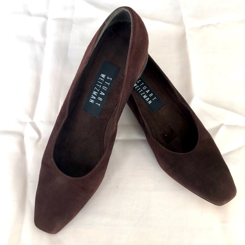 Stuart Weitzman Brown Suede Leather Shoes Pumps Heels Sz 7 SS Super Slim